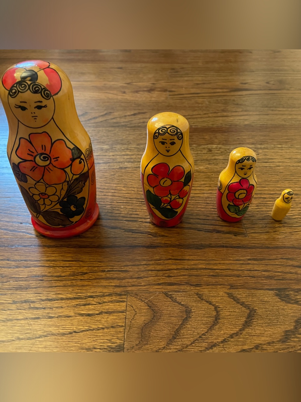 Hand-painted Yellow Russian Nesting Dolls (Matryoshka) - Floral Set